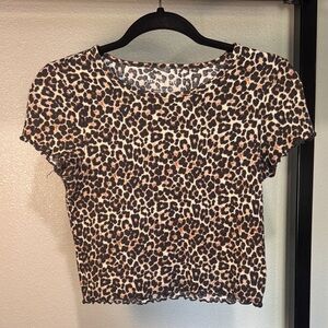 American Eagle Leopard Print Crop Top w/ Black Ruffled trim